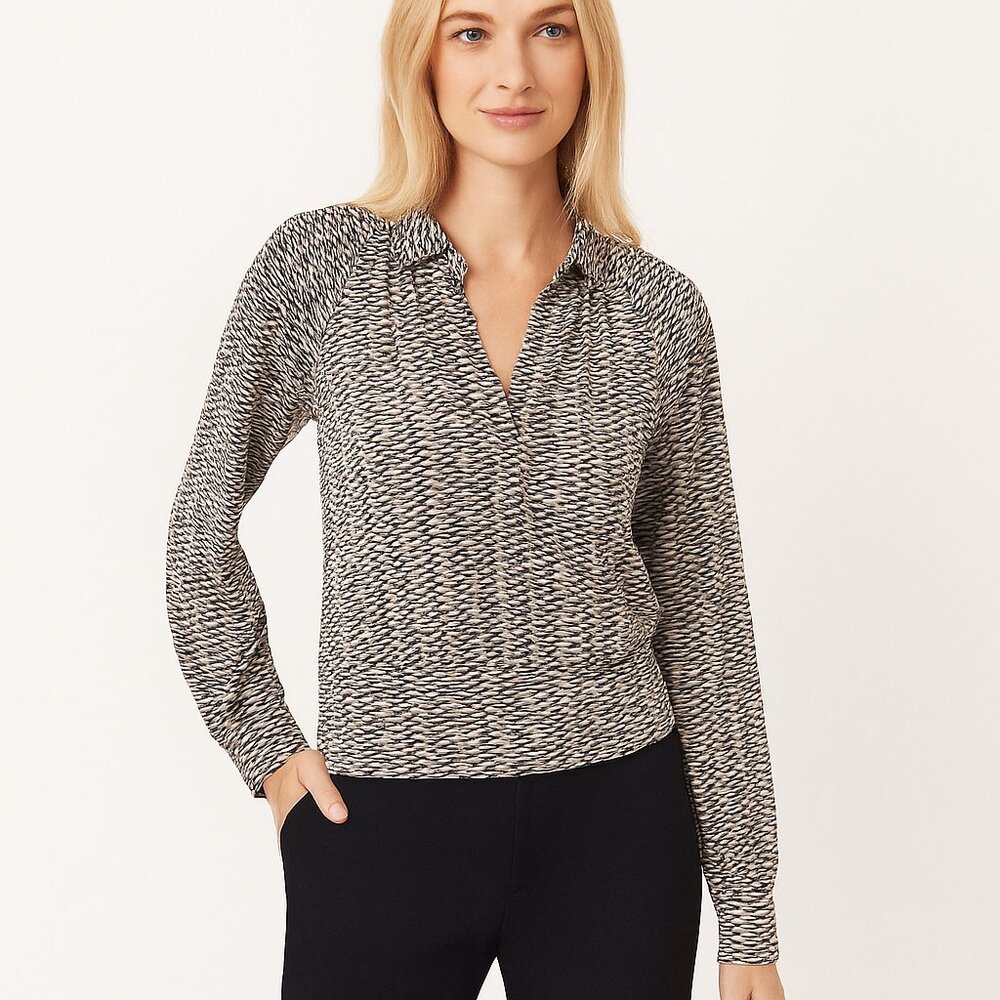 NWT White House Black Market Banded Collar Top Mini Blocks Ultimate Gray L